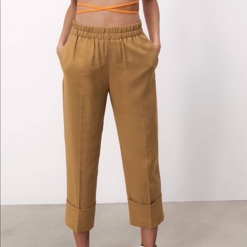 NWT Zara trousers with turn-up hems camel - Picture 1 of 6